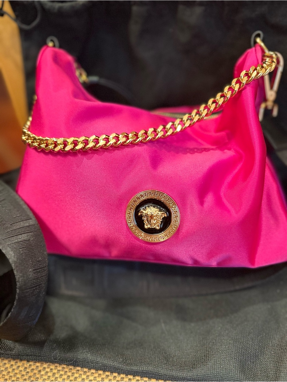 Versace Hot Pink Medusa Chain Hobo Bag